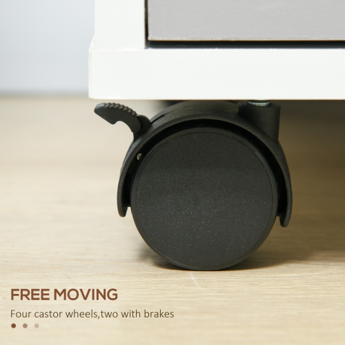 HOMCOM Vertical Filing Cabinet with Lock, 3-Drawer File Cabinet with Wheels, Home Office Organizer, White and Grey