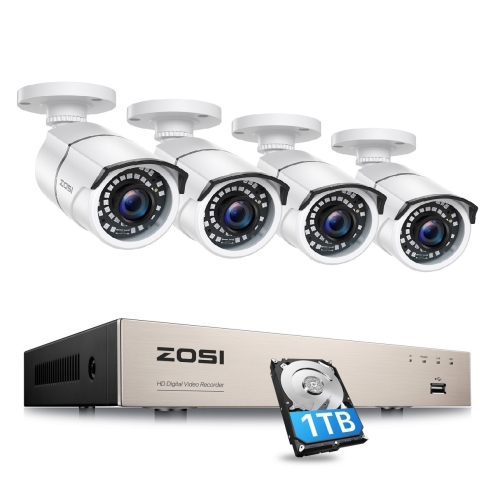 ZOSI  Wired 8-Channel Dvr Security System With 4 1080P Cameras And 1Tb Hard Drive