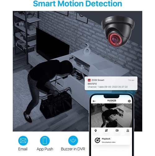 ZOSI H.265+ 8CH 5MP Lite DVR Home Security Camera System, 4pcs 2MP Dome Outdoor Surveillance Cameras, 80ft Night Vision, Motion Detection, Remote