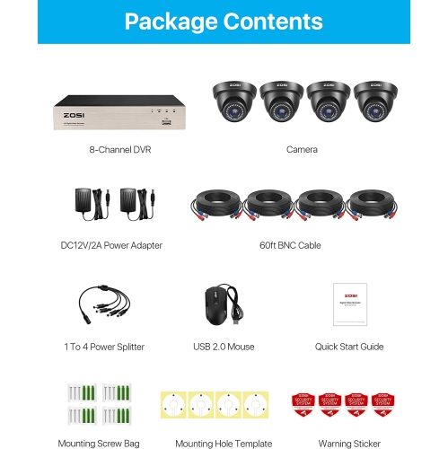 ZOSI H.265+ 8CH 5MP Lite DVR Home Security Camera System, 4pcs 2MP Dome Outdoor Surveillance Cameras, 80ft Night Vision, Motion Detection, Remote
