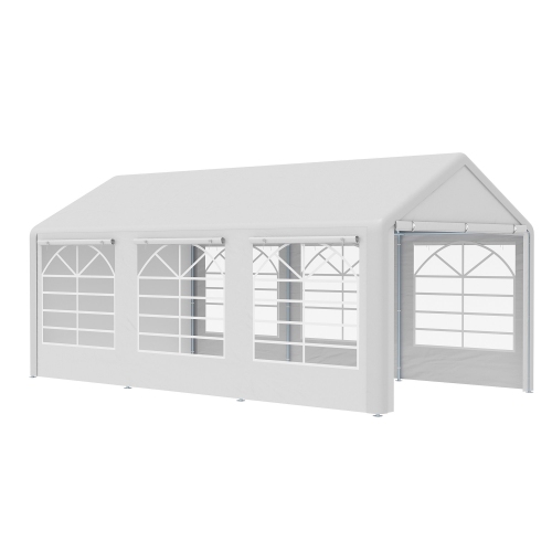 OUTSUNNY  20’ X 10’ Heavy Duty Party Tent Outdoor Carport Canopy Shelter Gazobo With Water-Resistant Sidewall, Zipper Door And Windows In White