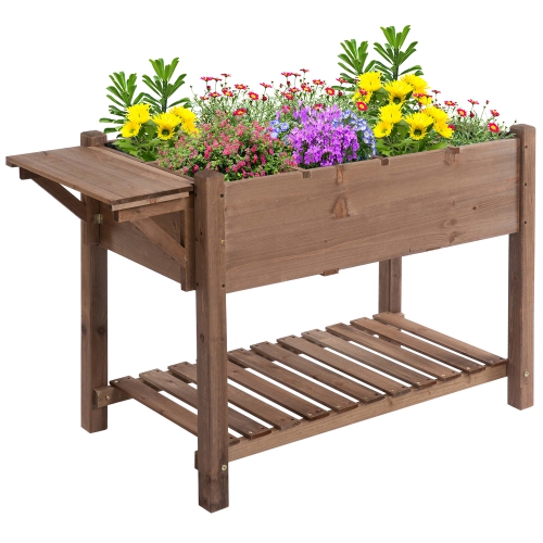 Outsunny Raised Garden Bed with 8 Grids and Storage Shelf, Elevated Planter Box with Legs, for Vegetables Flowers Herbs, Brown