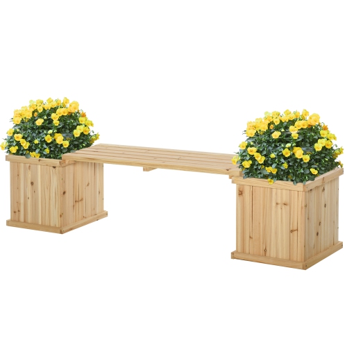 Support de plante de jardin en bois et jardinière avec banc de jardin surélevé Outsunny pour parc de patio, 69,25 x 15 x 15,75 po, naturel