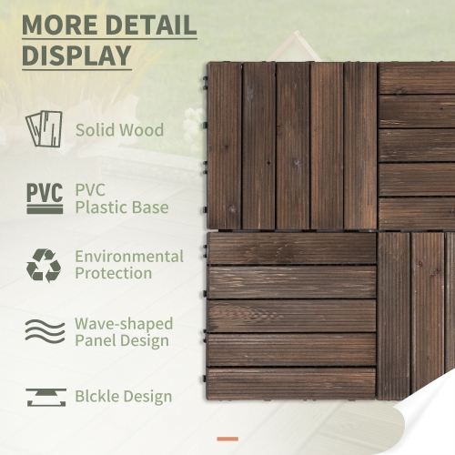 Outsunny 27 Pcs Wood Interlocking Deck Tiles, 12 x 12in Outdoor Flooring Tiles for Indoor and Outdoor Use, Tools Free Assembly, Black