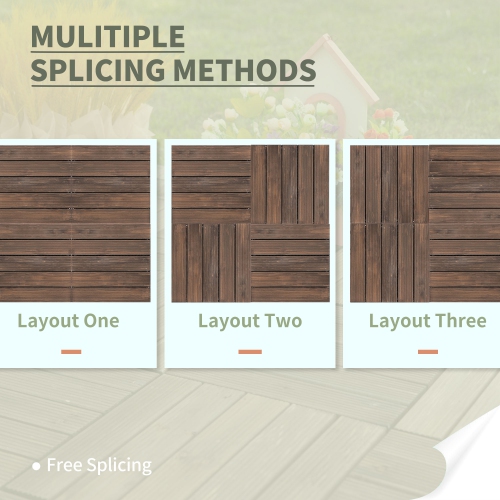 Outsunny 27 Pcs Wood Interlocking Deck Tiles, 12 x 12in Outdoor Flooring Tiles for Indoor and Outdoor Use, Tools Free Assembly, Black
