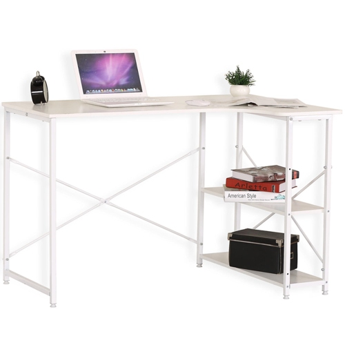 Writing Desk Computer Reading, Modern White Writing Desk With Drawers And Shelves