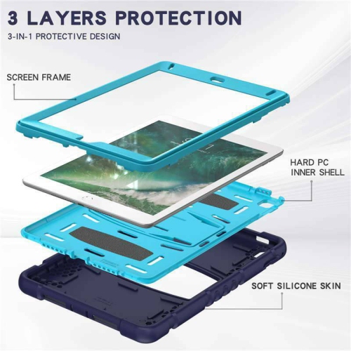 Shockproof Heavy Duty Rugged Defender Hard Case Kickstand Cover for iPad Air 1 2 1st 2nd Gen / Pro 9.7", Navy