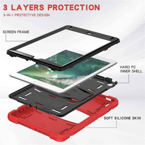Shockproof Heavy Duty Rugged Defender Hard Case Kickstand Cover for iPad Air 1 2 1st 2nd Gen / Pro 9.7", Red