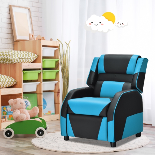 Costway Kids Youth Gaming Sofa Recliner w/Headrest & Footrest PU Leather
