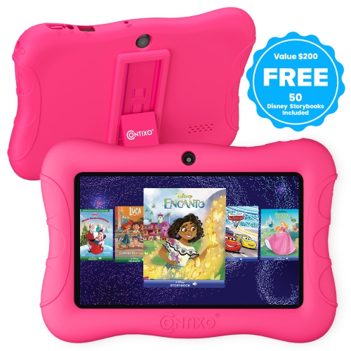 Contixo 7" Kids Tablet, 50 FREE Disney eBooks, 32GB, Educational Android Tablet for kids 3-7, Parental Controls, Dual Camera, WIFI - Pink