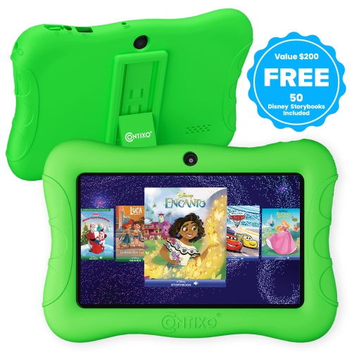 Contixo 7" Kids Tablet, 50 FREE Disney eBooks, 32GB, Educational Android Tablet for kids 3-7, Parental Controls, Dual Camera, WIFI - Green