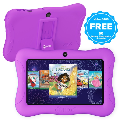 Contixo 7" Kids Tablet, 50 FREE Disney eBooks, 32GB, Educational Android Tablet for kids 3-7, Parental Controls, Dual Camera, WIFI - Purple