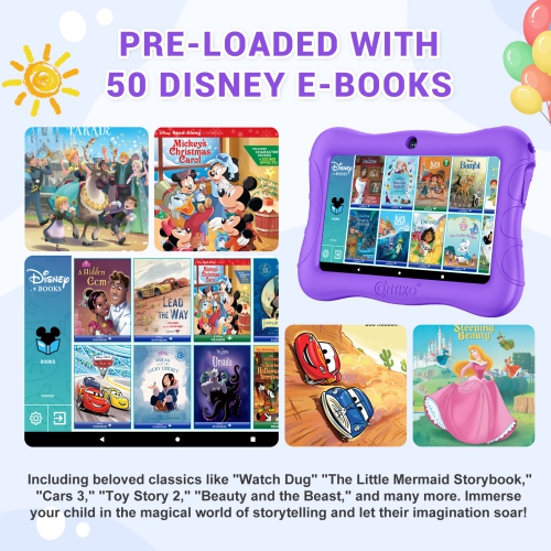 Contixo 7" Kids Tablet, 50 FREE Disney eBooks, 32GB, Educational Android Tablet for kids 3-7, Parental Controls, Dual Camera, WIFI - Purple