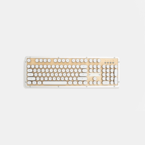 AZIO  Retro Classic Bluetooth Keyboard (Maple) - Luxury Vintage Backlit Mechanical Typewriter Style | Wood & Leather (Mk-Retro-Bt-W-02-Us) In White