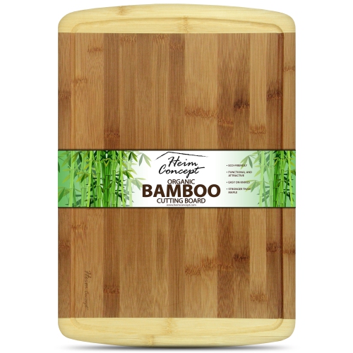 Organic Bamboo Cutting Board and Serving Tray w/ Drip Groove Extra Large [ 18 x 12 inches - 1" inch Thick ]