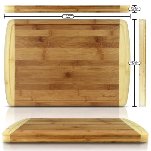 Organic Bamboo Cutting Board and Serving Tray w/ Drip Groove Extra Large [ 18 x 12 inches - 1" inch Thick ]