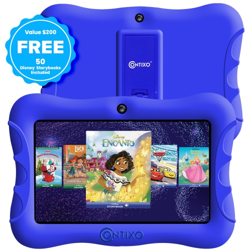 Contixo 7" Kids Tablet, 50 FREE Disney eBooks, 32GB, Educational Android Tablet for kids 3-7, Parental Controls, Dual Camera, WIFI - Dark Blue