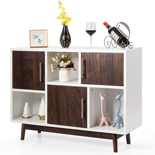 COSTWAY  Wood Display Storage Cabinet Console Table Tv Stand Multipurpose W/ Door & Shelf