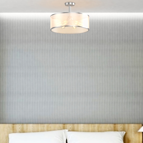 Costway 6-Light Semi Flush Mount Ceiling Light Pendant Lamp w/ Fabric Drum-shaped Shade