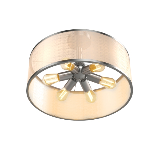 Costway 6-Light Semi Flush Mount Ceiling Light Pendant Lamp w/ Fabric Drum-shaped Shade