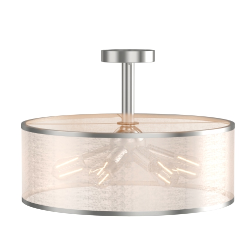 Costway 6-Light Semi Flush Mount Ceiling Light Pendant Lamp w/ Fabric Drum-shaped Shade