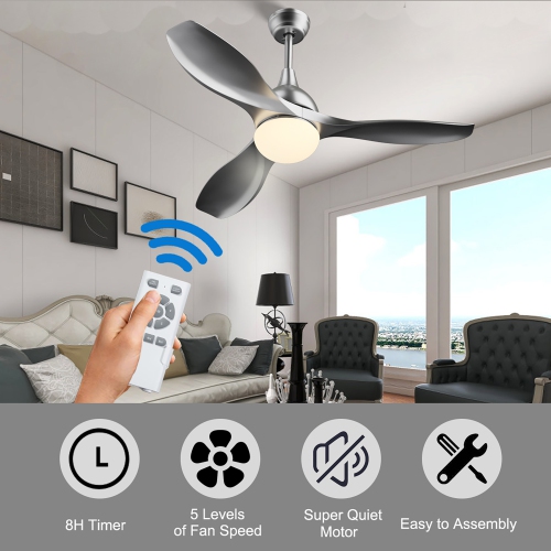 Costway 48" Ceiling Fan w/ Remote Control Dimmable LED Light Modern Reversible Blades