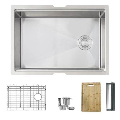 STYLISH 27 inch Workstation Single Bowl Undermount 16 Gauge Stainless Steel Kitchen Sink with Built in Accessories