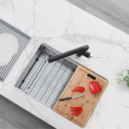 STYLISH 27 inch Workstation Single Bowl Undermount 16 Gauge Stainless Steel Kitchen Sink with Built in Accessories