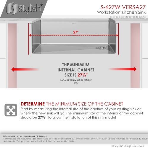 STYLISH 27 inch Workstation Single Bowl Undermount 16 Gauge Stainless Steel Kitchen Sink with Built in Accessories