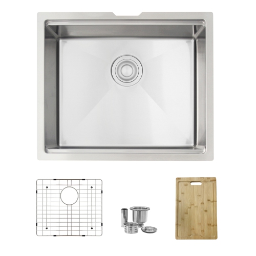 Image 1 of 10.. STYLISH 22 inch Workstation Single Bowl Undermount 16 Gauge Stainless Steel Kitchen Sink with Built in Accessories