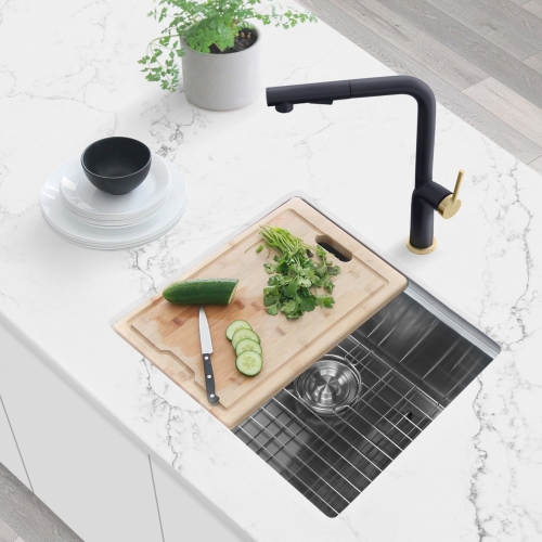 STYLISH 22 inch Workstation Single Bowl Undermount 16 Gauge Stainless Steel Kitchen Sink with Built in Accessories