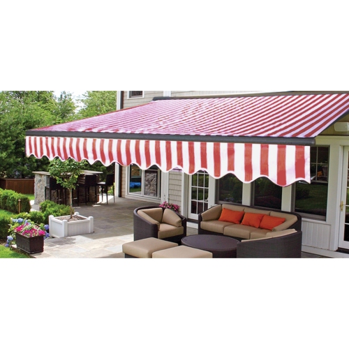 ALEKO AWCL12X10RDWT05 Motorized LED Half Cassette Retractable Awning 12 X 10 Feet, Red/ White