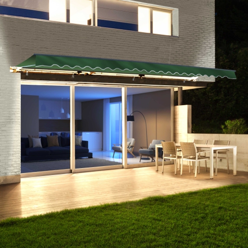 ALEKO  Awcl20X10Gr39 Motorized Led Half Cassette Retractable Awning 20 X 10 Feet, Dark In Green