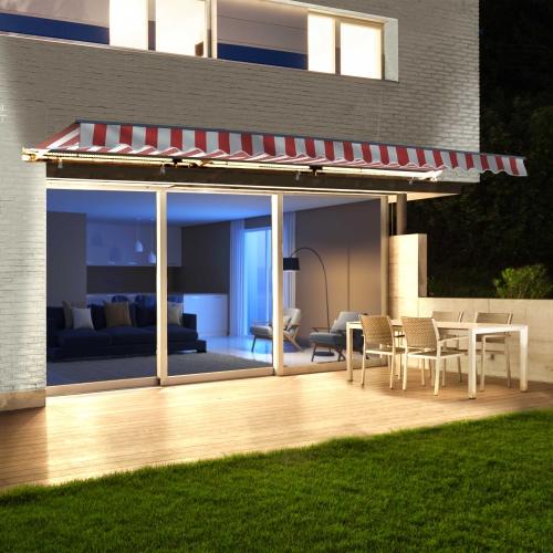 ALEKO AWCL20X10RDWT05 Motorized LED Half Cassette Retractable Awning 20 X 10 Feet, Red/White