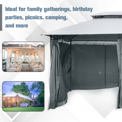 Outsunny 10' x 13' Patio Gazebo, Outdoor 2-Tiers Garden Canopy Yard Sunshade Shelter with Curtains, Grey