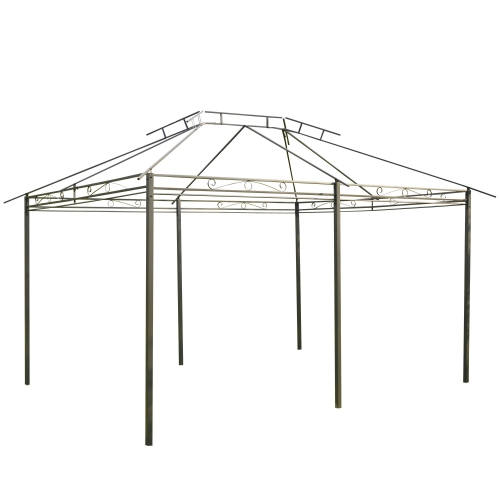 Outsunny 10' x 13' Patio Gazebo, Outdoor 2-Tiers Garden Canopy Yard Sunshade Shelter with Curtains, Grey