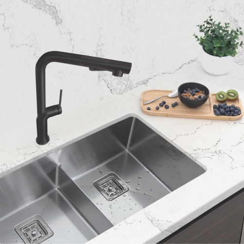 STYLISH Kitchen Sink Faucet Single Handle Pull Down Dual Mode Stainless Steel Matte Black Finish K-146N
