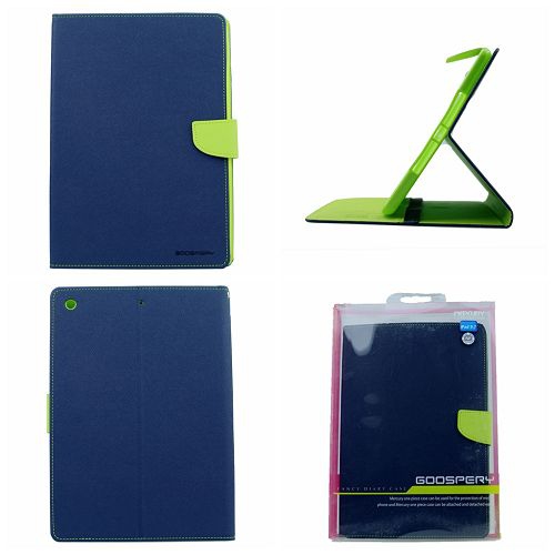 TopSave Goospery FANCY Card Holder Fabric+TPU Folio Flip Tablet Cover For iPad 9.7" 2017 2018, Navy Blue