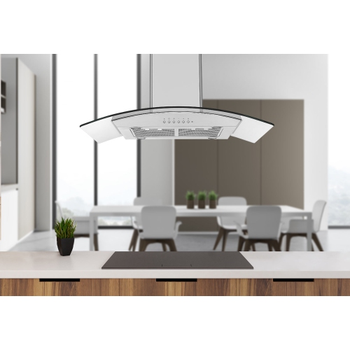 Ancona 36" 450 CFM Convertible Island Glass Canopy Range Hood in Stainless Steel with Auto Night Light Feature