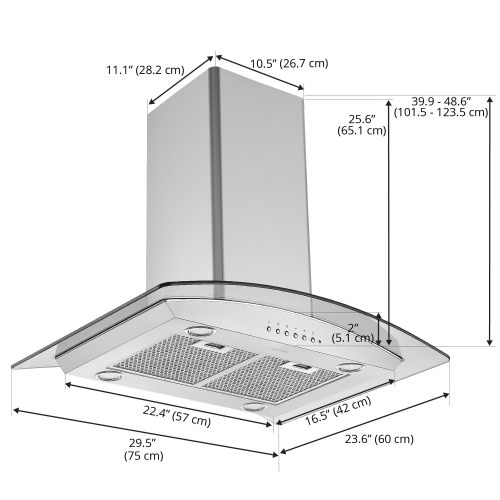 Ancona 30" 450 CFM Convertible Island Glass Canopy Range Hood in Stainless Steel with Auto Night Light Feature