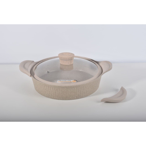 SHALLOW CASSEROLE 26CM/10.2" WITH GLASS LID AND SILICONE RIM DIE-CAST ALUMINIUM DURABLE