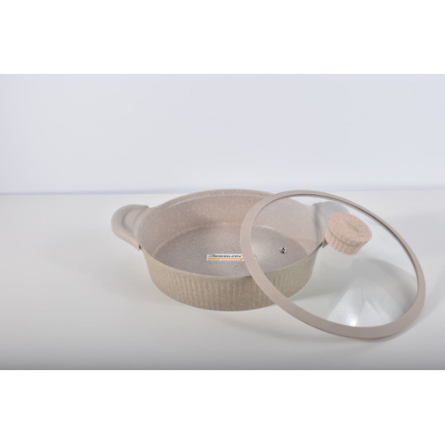 SHALLOW CASSEROLE 26CM/10.2" WITH GLASS LID AND SILICONE RIM DIE-CAST ALUMINIUM DURABLE