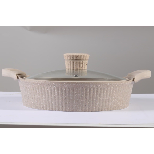 SHALLOW CASSEROLE 28CM/11" WITH GLASS LID AND SILICONE RIM DIE-CAST ALUMINIUM DURABLE