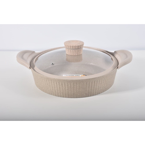 SHALLOW CASSEROLE 28CM/11" WITH GLASS LID AND SILICONE RIM DIE-CAST ALUMINIUM DURABLE