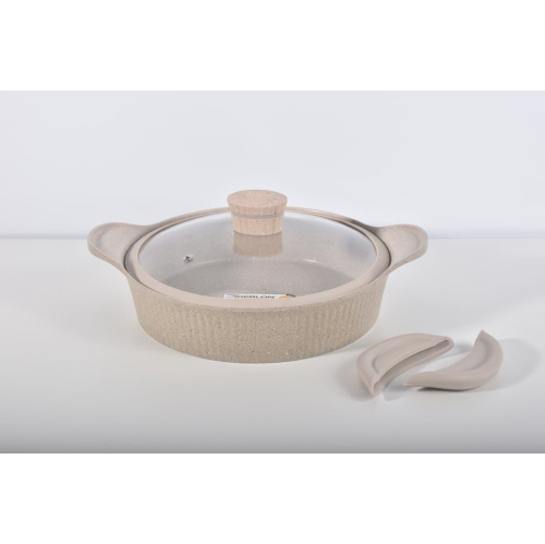 SHALLOW CASSEROLE 28CM/11" WITH GLASS LID AND SILICONE RIM DIE-CAST ALUMINIUM DURABLE