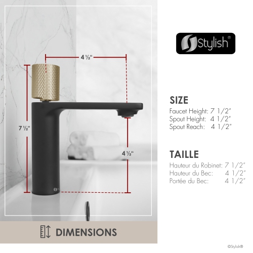 Stylish Riela Single Handle 7 1/2" Matte Black with Brushed Gold Bathroom Faucet B-104NG