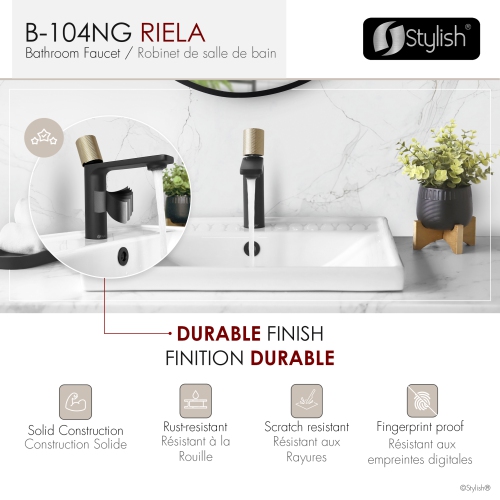 Stylish Riela Single Handle 7 1/2" Matte Black with Brushed Gold Bathroom Faucet B-104NG