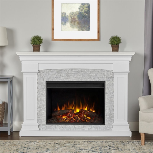 Real Flame Deland Grand Electric Fireplace in White and Gray