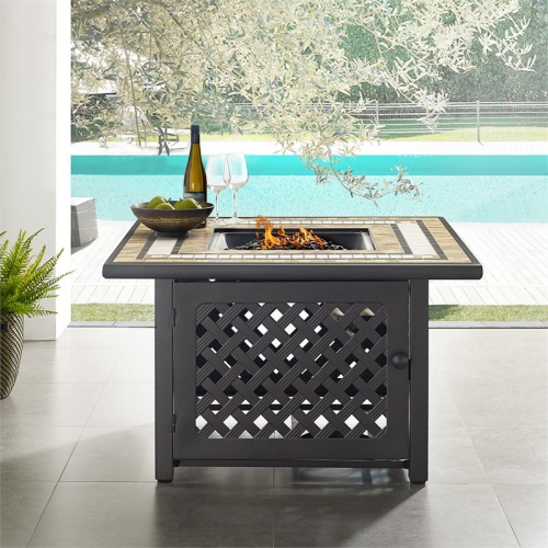 Crosley Tucson 40" Square Stone Top Patio Fire Pit in Brown