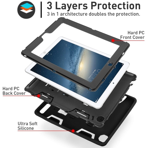 TopSave Kickstand Shockproof Heavy Duty High Impact Resistant Rugged Hybrid Three Layer Armor Full Body Protection Case for iPad Mini 4-Black/Purple